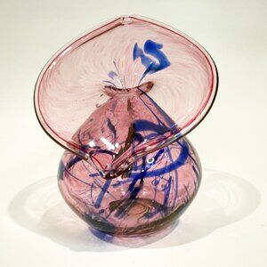 Signed  Arte Vargas Jack In The Pulpit Art Glass Vase Made in Canada Purple Blue